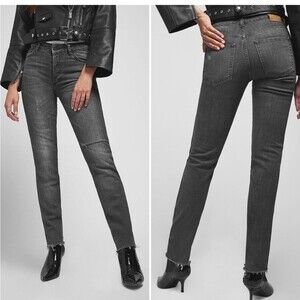 Anine Bing Kara Skinny Jeans Women’s Size 24 Gray Distressed Raw Hem Button Fly